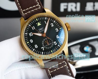 Swiss Replica IWC Pilot Moonphase Watch Black Dial Yellow Gold Bezel